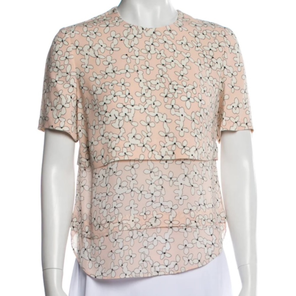 A.L.C. XS Silk Floral Print Layered Top Peach